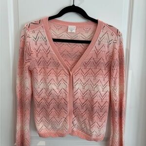 Abercrombie Kids Peach/Cream Pointelle-Knit Cardigan girls 15/16